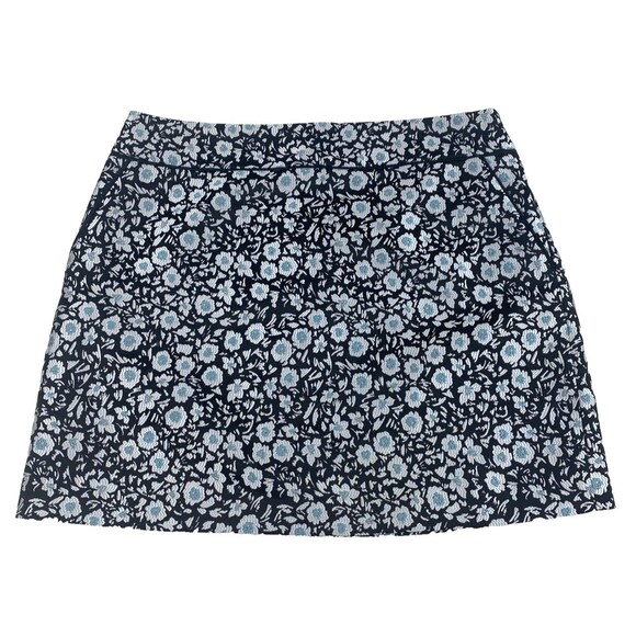 LOFT Mini Skirt Womens 12 Blue Floral Jacquard A-Line Pockets Workwear Casual - Picture 1 of 12